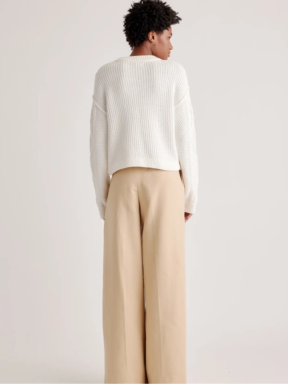 Quince 100% Organic Cotton Cropped Cable Crew Sweater size M - Picture 3 of 8